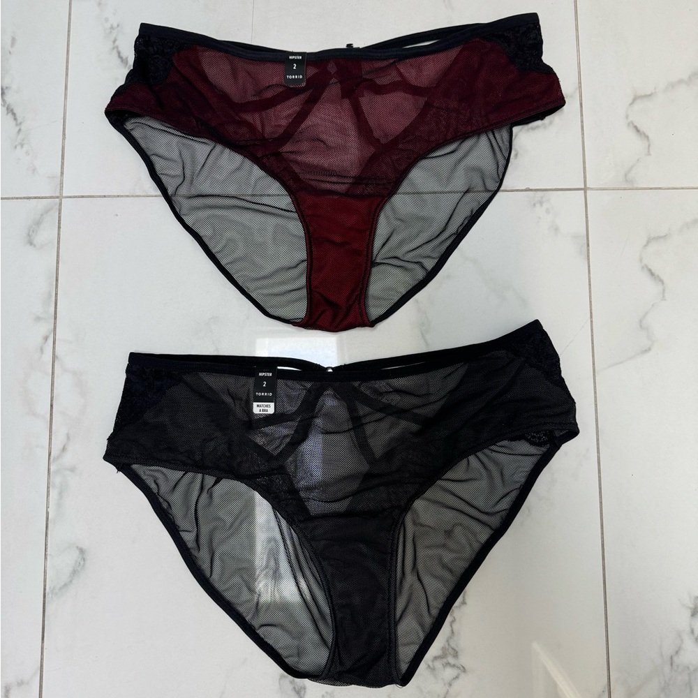Torrid Cage Back Mesh Hipster Panty Burgundy and Black Panty Set of two 
Size 2